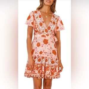 Zeisca floral wrap boho pink dress